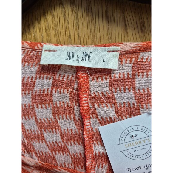 Orange & White Patterned Ruffle Sleeve Top Jade By Jane L 100% Rayon Lightweight - Picture 5 of 7